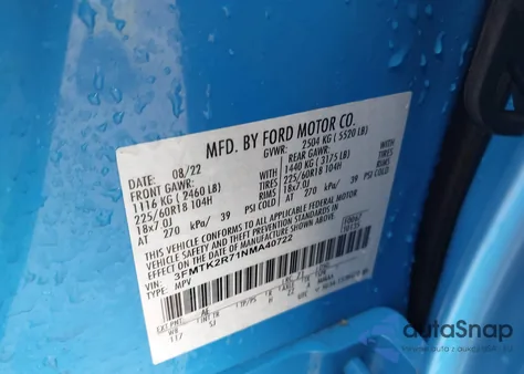 2022 Ford Mustang Mach-E California Route 1 из США, поврежденный, VIN 3FMTK2R71NMA40722